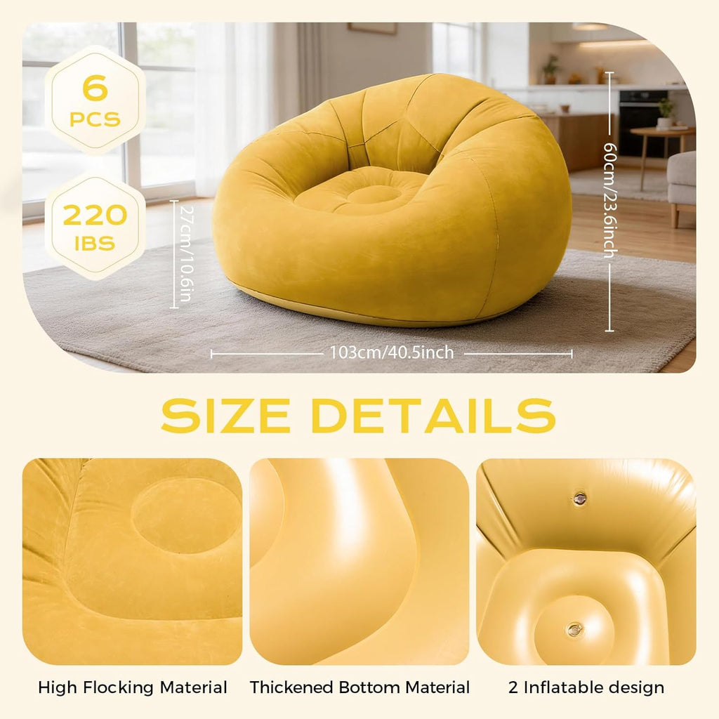 6 Pcs Inflatable Bean Bag Chairs with Electric Air Pump, Giant Blow Up Couch, Outdoor Folding Beanbag Chairs for Adults, Portable Lounger Air Sofa Lazy Sofa Seating for Movie Night Home Camping(Orange