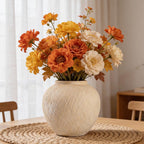 Large Carved Rustic Farmhouse Vase Home Decor - 8.8 in Ceramic Boho Decorative Vase for Decor, Round Clay Beige Terracotta Bowl vase for Living Room, Table, Shelf, Centerpieces