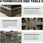 Farmhouse End Table, 24" Large End Tables with Storage, Rustic Square Sofa Beside Table with Glass Barn Door, Wood Side Table Square Nightstand for Living Room, Bedroom, Office (Antique Finish)