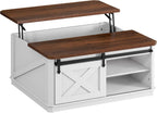 WLIVE Lift Top Coffee Table with Storage, 35.5" Farmhouse Coffee Table for Living Room, Square Center Table with Large Hidden Compartment and Adjustable Shelves White