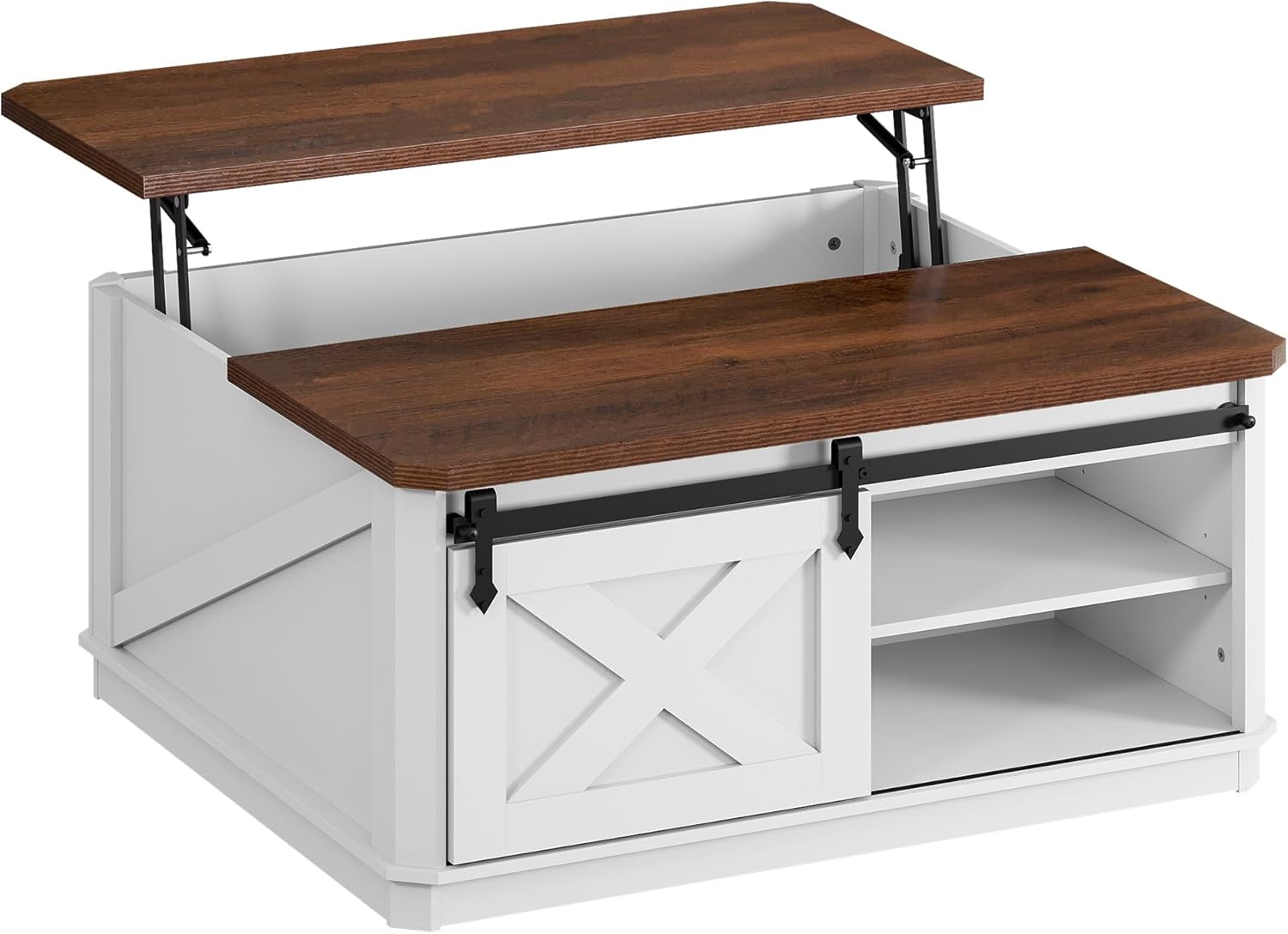 WLIVE Lift Top Coffee Table with Storage, 35.5" Farmhouse Coffee Table for Living Room, Square Center Table with Large Hidden Compartment and Adjustable Shelves White