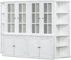 roomfitters 75.25'' Pantry Cabinets with Triangle Bookshelves, Retro Wall Storage Unit with Glass Doors for Living Room, White
