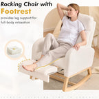 FOXHUNTER Rocking Chair for Nursery with Foot Rest Side Pocket Teddy, White | High Backrest,Headrest,Wooden Base Non-Slip Pads,Nursing Rocking Chair for Breastfeeding,Baby Bedroom,Living Room