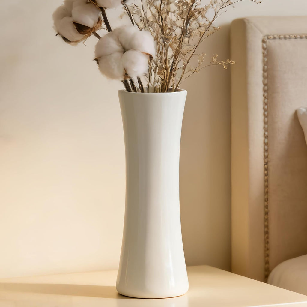 12 Inch White Vase Ceramic Flower Vase, Tall Vases for Pampas Grass, Home Decor, Modern Textured Vases for Living Room Decorations,Table Centerpieces,Shelf,Farmhouse Small Ceramic Vase