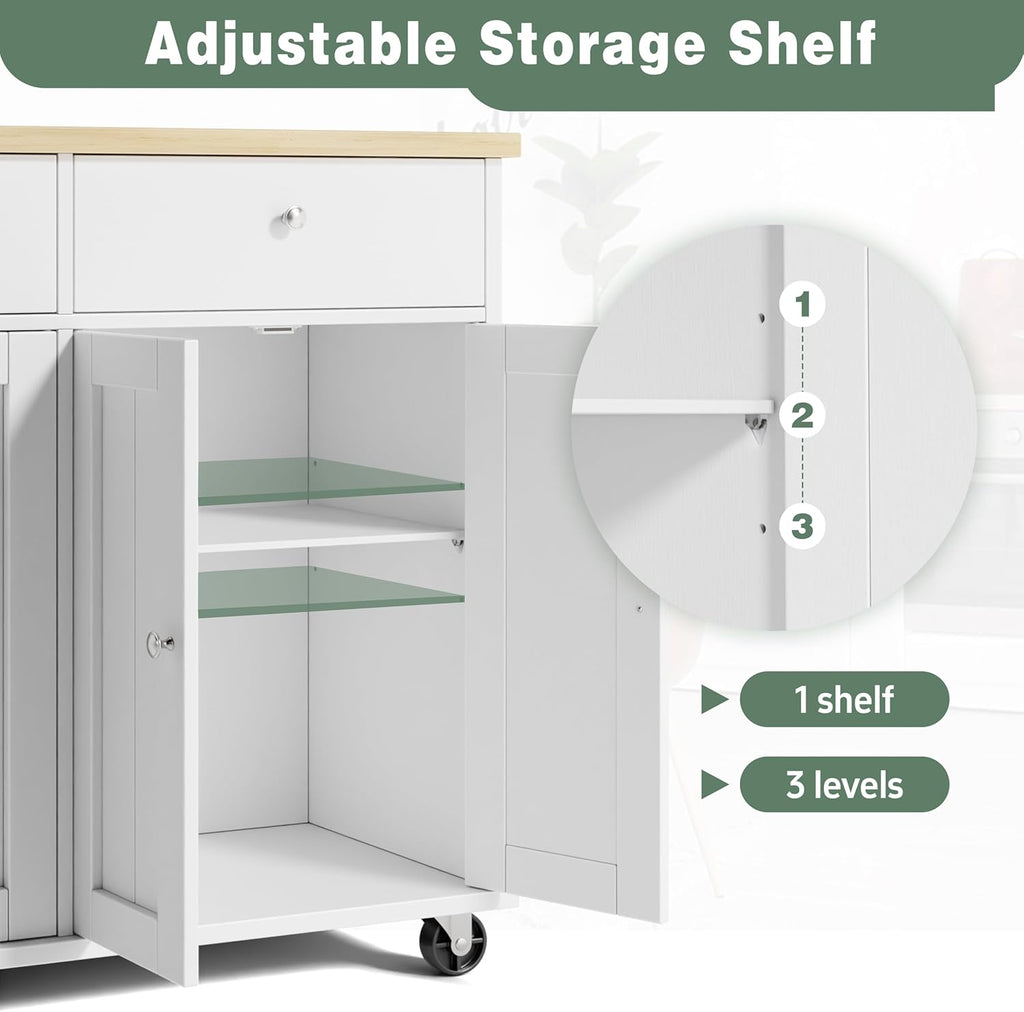 JY QAQA 39" Kitchen Island on Wheels with Storage Cabinet Kitchen Cart Cabinet with Shelves, Cart Handle for Towel Rack or Free Mobility, Portable Islands for Kitchen, White