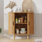 31.5" Buffet Cabinet,Sideboard Buffet Cabinet with Storage,Sideboard Console Table with Sliding Door & Adjustable Shelf,Curved Edge Sideboard Cabinet for Living Room, Kitchen(Natural)