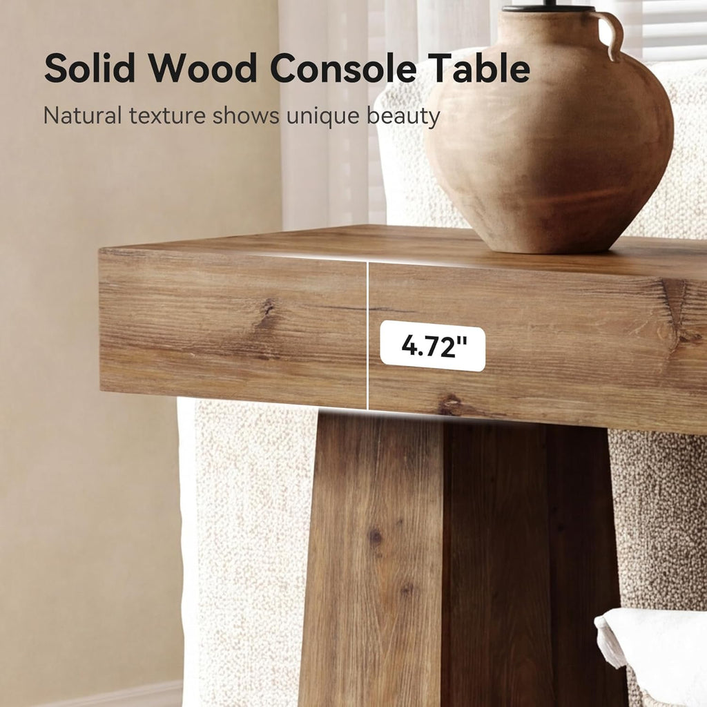Solid Wood Console Table, 63-Inch Entryway Table with Storage, Long Wooden Sofa Table Behind Couch for Entryway, Hallway, Foyer, Living Room, Natural Wood