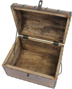 Nautical Cove Wood Treasure Chest with Decorative Rivets and Reinforcing Iron Strips with Lock and Skeleton Keys (Dark Antique, Large 13x10x10) – Wooden Keepsake Box, Pirate Decor, Storage Chest