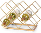 Countertop Wine Rack - 10 Bottle Freestanding Modern Gold Metal Small Wine Rack - Tabletop Wine Holder Stand for Cabinet, Pantry, Wine Bottle Storage…