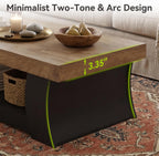 LITTLE TREE 55" Coffee Table, Living Room Table with Storage Shelf, Wooden Coffee Table, Modern Farmhouse Rectangle Center Table for Living Room, Bedroom, Office, Rustic Brown+Black