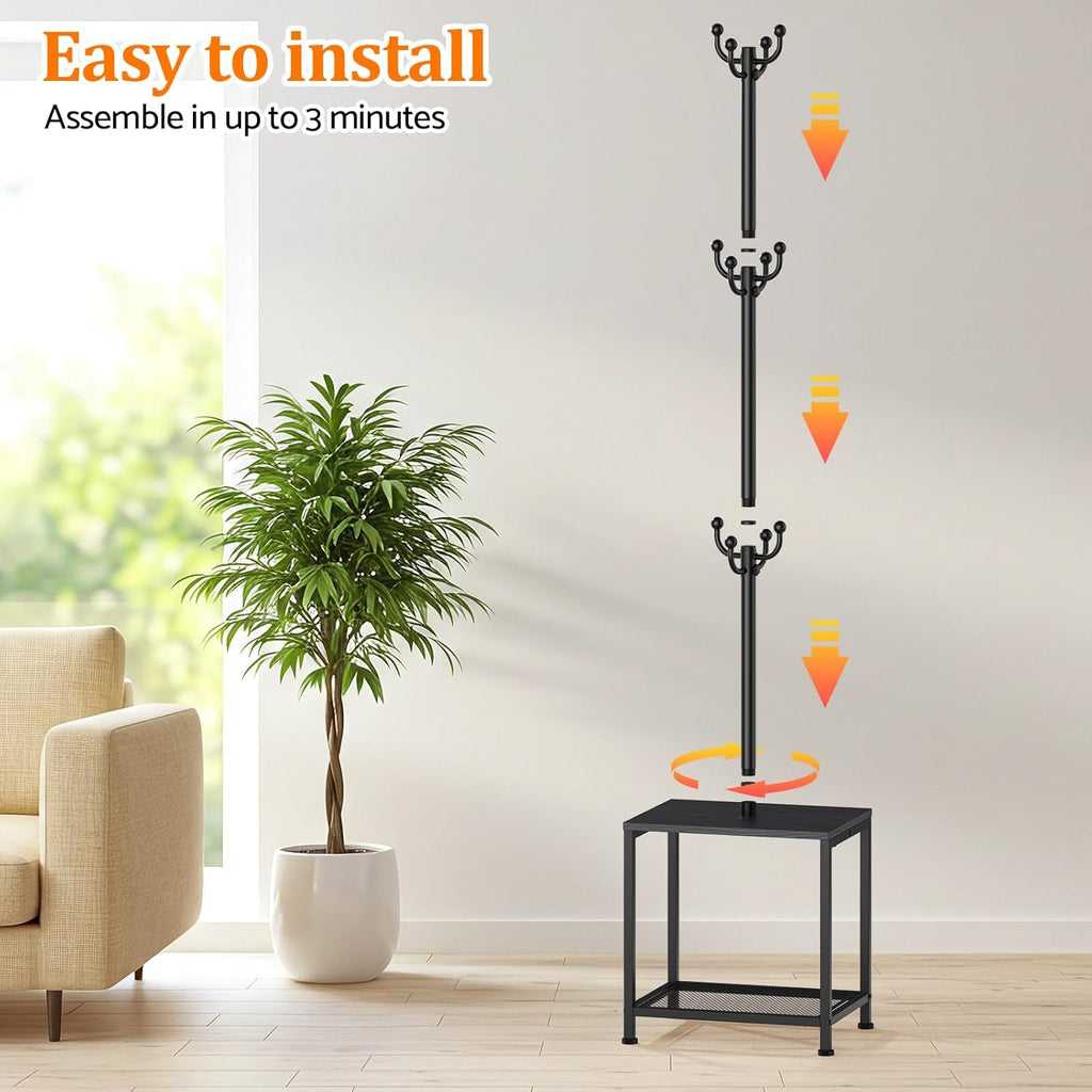 Hall Tree with Bench and Shoe Storage, Coat Rack Freestanding Coat Rack Shoe Bench, Corner Coat Hanger Stand Standing Hat Rack, Tree Stand Purse Rack Tree Black Coat Racks with Shelf