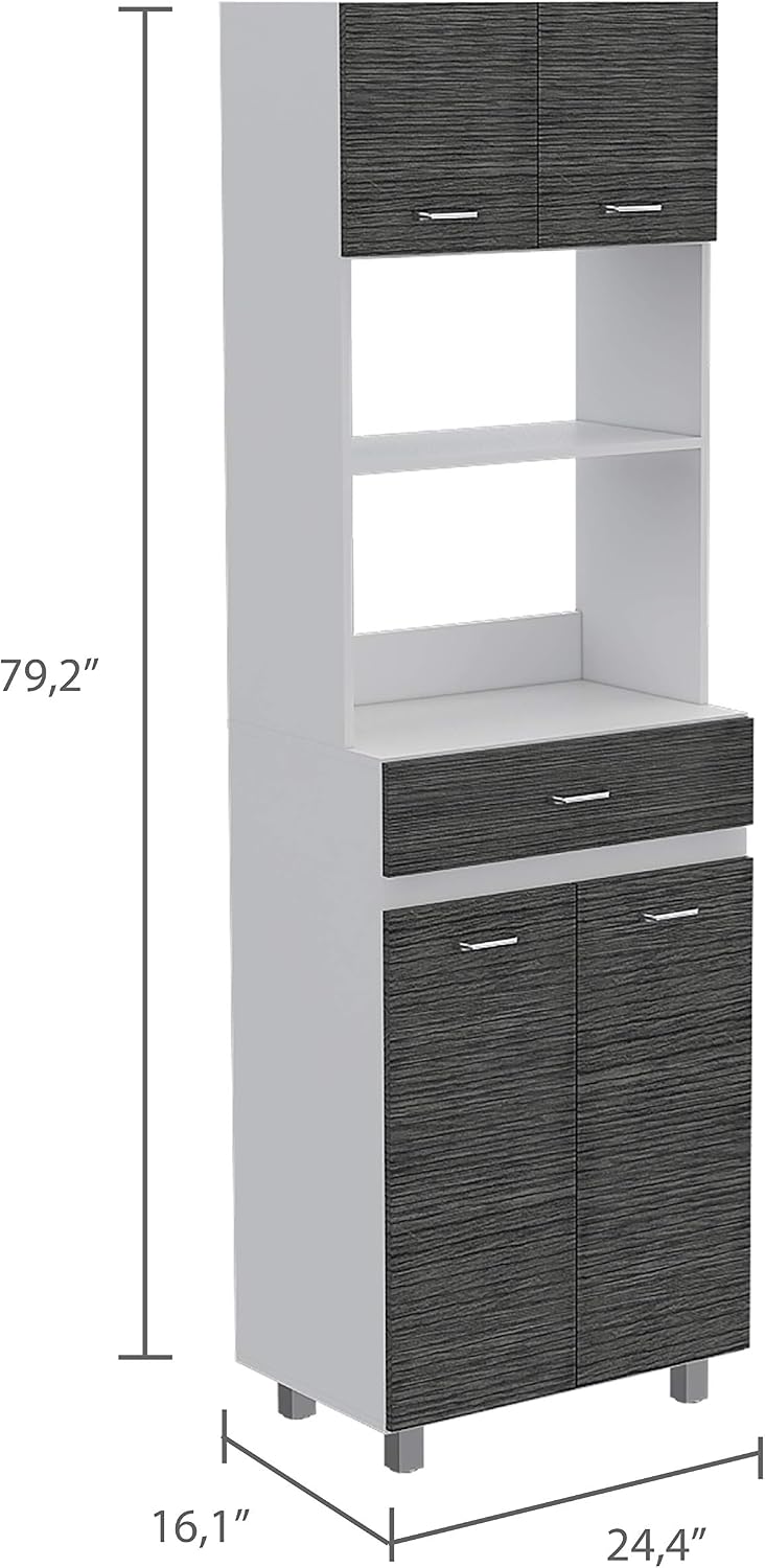 2-Shelf 1-Drawer Microwave Pantry Cabinet Smokey Oak and White,Buffet Kitchen Sideboard,for Kitchen,Dining Room,24.4 * 16.1 * 79.2