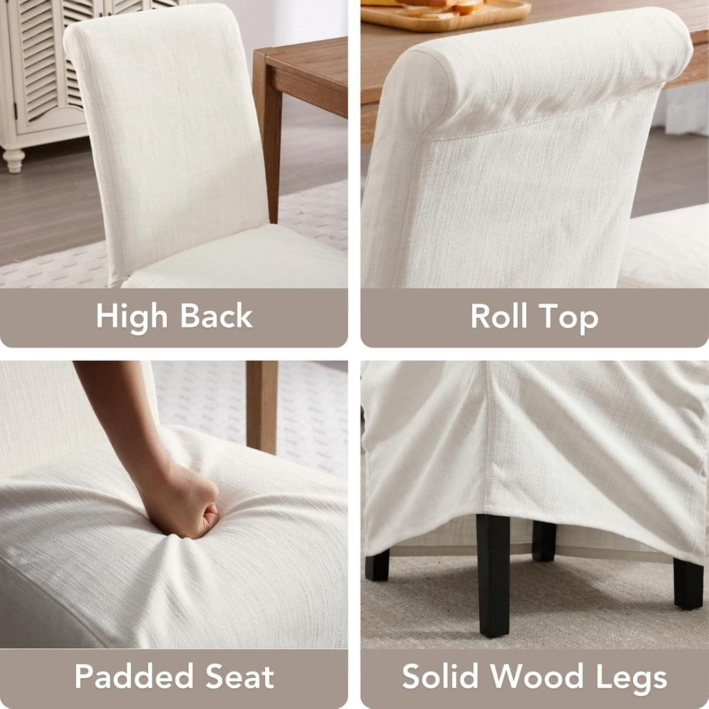 chairus Slipcovered Parsons Dining Chairs Set of 6, Upholstered Dining Room Chairs with Washable Linen Cover & High Back, Modern Farmhouse Wooden Side Kitchen Chairs, Cream White