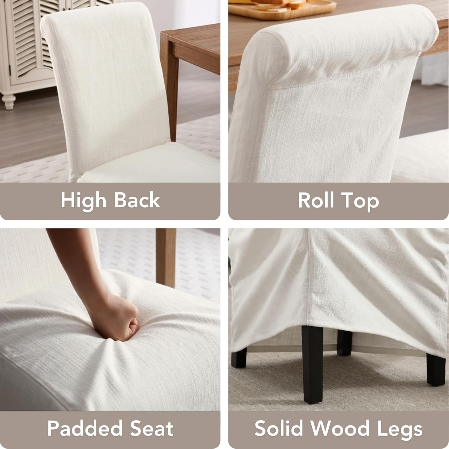 chairus Slipcovered Parsons Dining Chairs Set of 6, Upholstered Dining Room Chairs with Washable Linen Cover & High Back, Modern Farmhouse Wooden Side Kitchen Chairs, Cream White