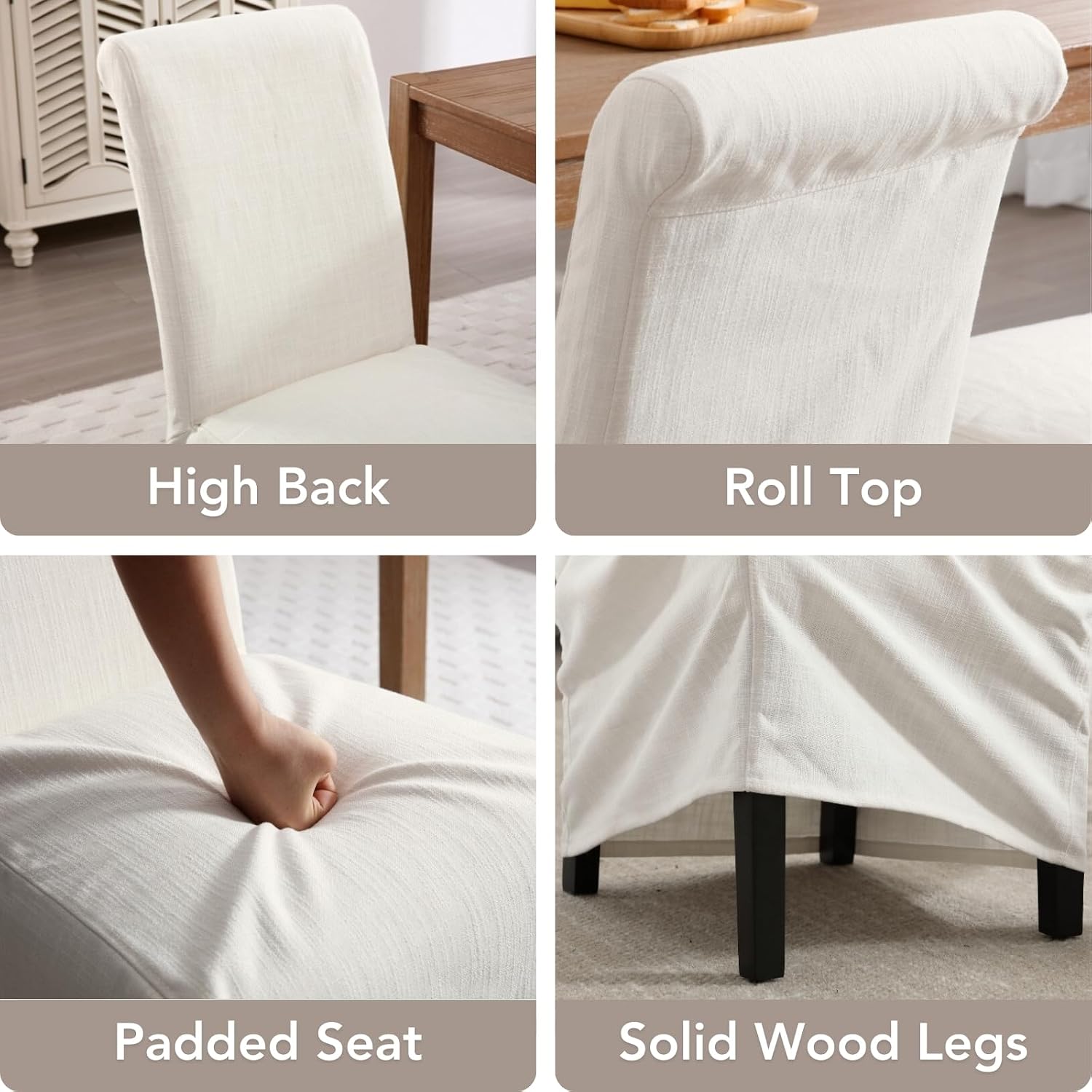 chairus Slipcovered Parsons Dining Chairs Set of 4, Upholstered Dining Room Chairs with Washable Linen Cover & High Back, Modern Farmhouse Wooden Side Kitchen Chairs, Cream White
