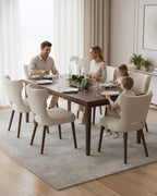 Wooden Dining Chairs Set of 4, Farmhouse Dining Room Chairs with Solid Wood Legs, Mid Century Fabric Kitchen Chairs, Upholstered Chair for Restaurant & Cafe- Beige