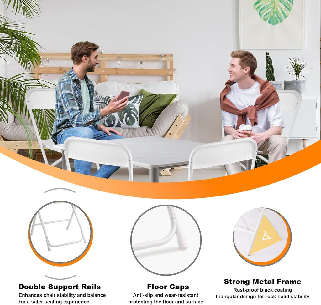 4 Pack White Folding Chairs, Portable Stackable Commercial Foldable Chair,Indoor Outdoor Plastic Folding Chair for Events/Office/Home/Wedding/Party, 400lbs Capacity