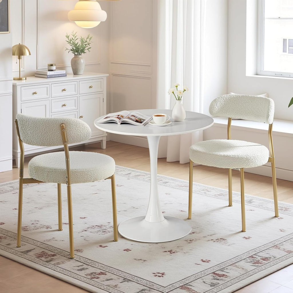 SoarFlash Kitchen Table and Chairs for 2, 24" Dining Table Set for 2 with Boucle Upholstered Chairs, 3 Piece Round Kitchen Table Set, Dining Room Table Set for Small Space, Apartment