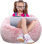 Fluffy Bean Bag Chair for Kids, 2.5FT Round Memory Foam Filled Bean Bag for Teens & Kids, Ultra Soft Faux Fur Fabric Bean Bag Chairs for Playroom, Living Room, Bedroom,Pink