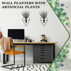 Jexine 4 Pcs Hanging Planters with Artificial Eucalyptus Metal Hanging Vase Indoor Plants Holder Modern Geometric Boho Bathroom Wall Decor for Living Room Home Office(Black)