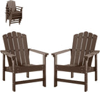 Stackable Adirondack Chairs Set of 2, Weather-Resistant Outdoor Patio Seating, Low Maintenance Poly Lumber Chairs for Porch, Deck, Garden, Fire Pit (Brown)
