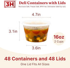 16oz Deli Containers with Lids (48 Sets) Plastic Pint Containers With Lids, BPA Free Microwave Safe Leakproof Stackable Freezer Containers With Lids for Overnight Oat, Food Storage