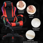 Gaming Chair, Video Game Chair with LED Light, Ergonomic Massage Computer Chairs Height Adjustable with 360° Swivel Seat and Headrest(US Fast Arrival) Black & Red