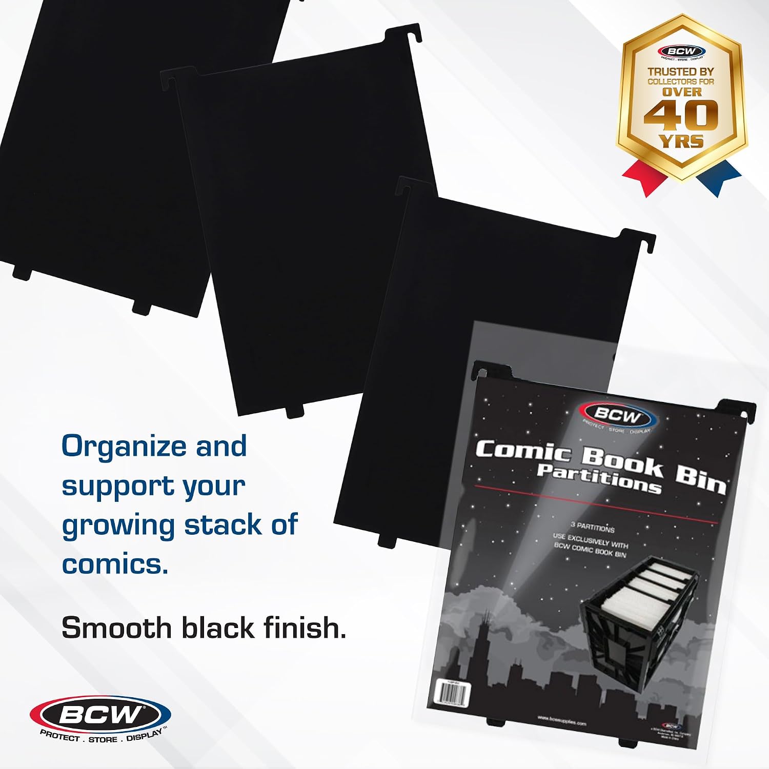 BCW Comic Bin Partitions | Exclusive Organizer for Short and Long Comic Book Bins | Notched, Tabbed, and Structurally Supportive Dividers (Black, 6 Pack)