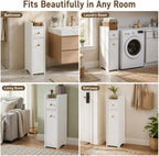 VINGLI Slim Bathroom Storage Cabinet, Narrow Storage Organizer with Slide Out Drawers, Freestanding Toilet Paper Holder, Small Space Skinny Cabinet for Bathroom Kitchen Corner, White