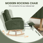 NIOIIKIT Nursery Rocking Chair, Corduroy Upholstered Rocking Chair with Adjustable Footrest, Tufted Rocker Chair with Side Pocket, Glider Rocker for Living Room, Bedroom (Green Retro)
