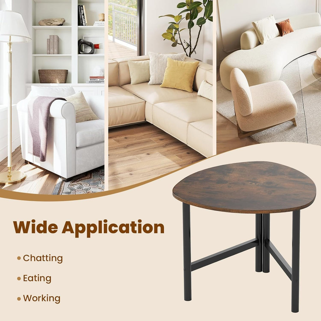 GOFLAME Triangular End Table, Modern Sofa Couch Side Table with Wood Faux Marble Top & Metal Legs, Small Coffee Tables for Small Spaces, Living Room, Nightstand for Bedroom (Rustic Brown & Black,1)