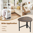 GOFLAME Triangular End Table, Modern Sofa Couch Side Table with Wood Faux Marble Top & Metal Legs, Small Coffee Tables for Small Spaces, Living Room, Nightstand for Bedroom (Rustic Brown & Black,1)