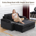 Furnimart Oversized Chaise Lounge Chair Indoor, Corduroy Upholstered Sleeper Sofa Bed with Solid Frame & Throw Pillows, Deep Seat Reading Chair for Living Room, Bedroom, Black