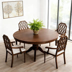 chairus Farmhouse Dining Chairs Set of 6, French Country Vintage Wooden Dining Room Chairs with Arm, Lattice Back & Turned Legs, Rustic Chenille Upholstered Nailhead Trim Kitchen Chairs, Walnut Brown