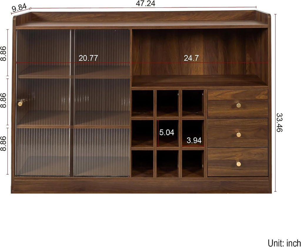 Sideboard Cabinet Buffet Cabinet with Storage,Wine Cabinet with Sliding Glass Doors,Freestanding Countertop Kitchen Pantry for Wine,Spice Seasoning Bottles,Dish,Bowl