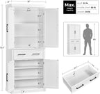 Topeakmart 72.5" Kitchen Pantry with Large Drawer, Wooden Pantry Cabinet Cupboard with Doors and Adjustable Shelves, Storage Cabinet Organizer for Kitchen, Dining Room, Living Room, White