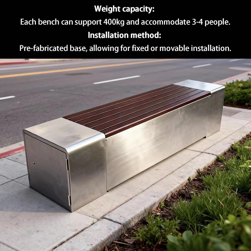 Outdoor Bench with Storage Function, Featuring Solid Wood seat and Metal Frame, with Doors on Both Sides, Suitable for Parks, patios, and porches 120cm