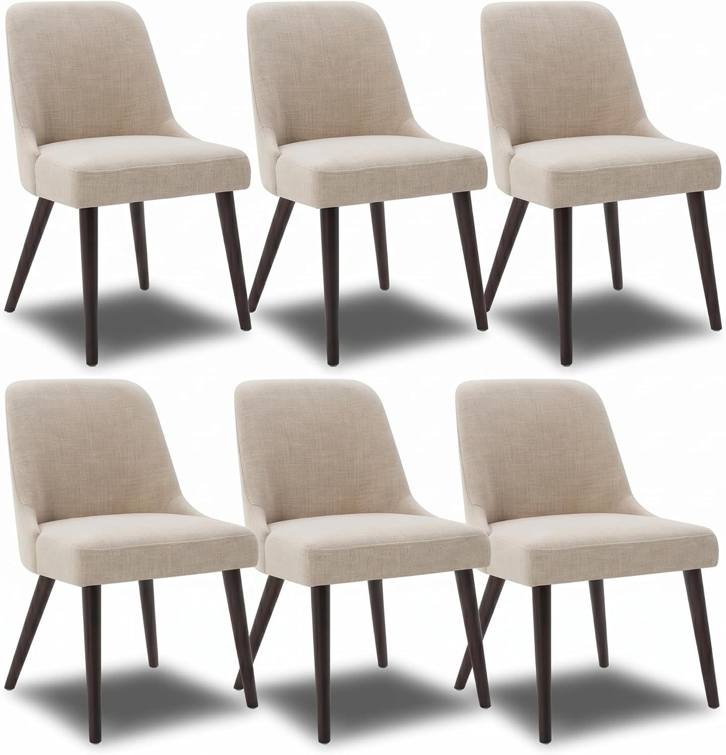 CHITA Mid-Century Modern Dining Chair, Upholstered Fabric Accent Chair for Dining Room, Set of 6, Beige