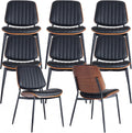 ODUSE-DAILY Mid Century Modern Dining Chairs Set of 8, Black Kitchen & Dining Room Chairs Set of 8, Upholstered PU Leather Kitchen Chairs, Sillas de Comedor, Metal Leg, Walnut Back (Black, 8 Pcs)