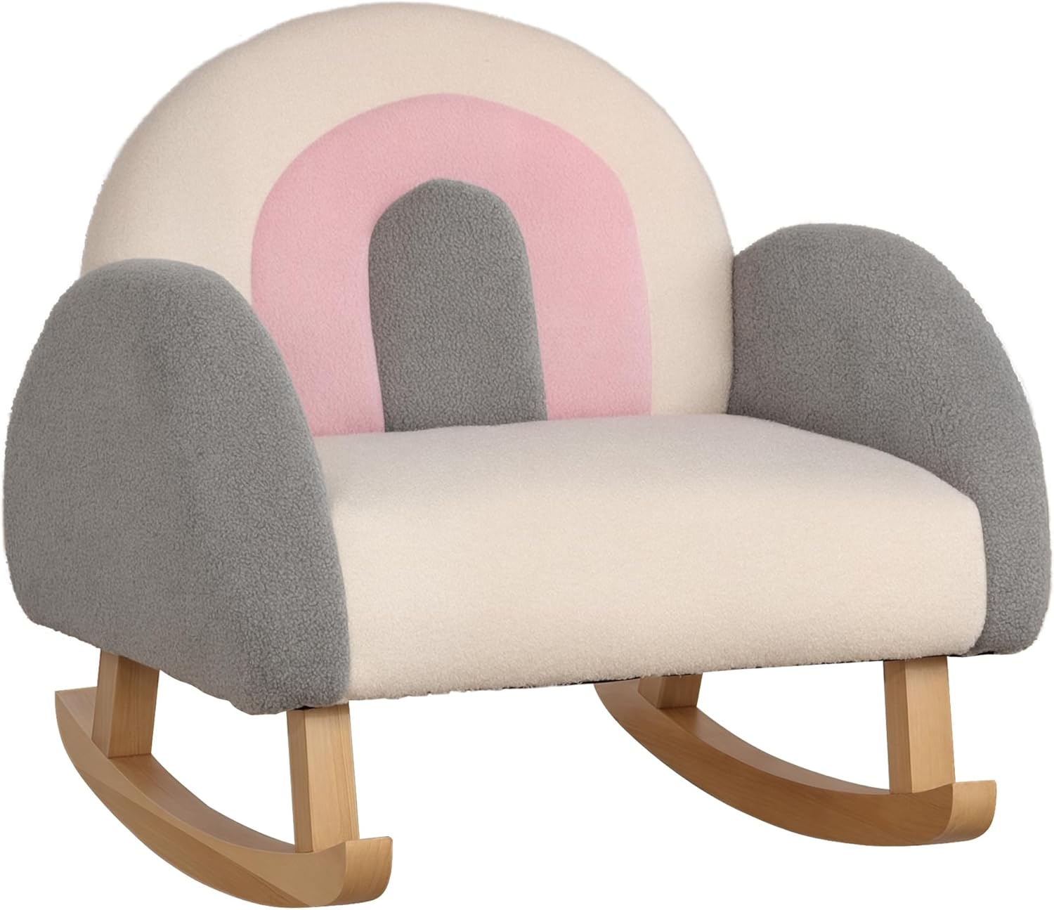 Qaba Kids Sofa, Toddler Rocking Chair with Solid Wooden Frame, Faux Lamb Fleece Fabric, Kids Arm Chair for Nursery or Playroom, Ages 18-36 Months, Gray