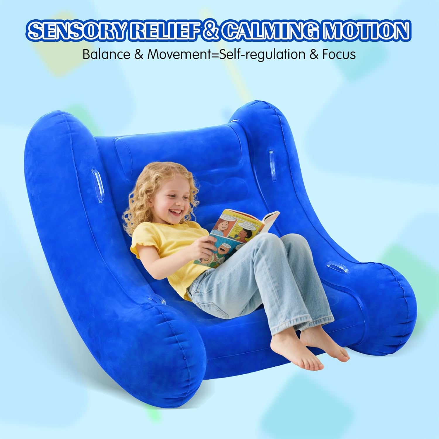 Sensory Rocker Chair for Kids, 42” x 42” x 46” Air Cloud Rocker, Inflatable Sensory Chair for Child with Autistic & ADHD, Indoor/Outdoor Toddler Rocking Chair-Includes Electric Air Pump