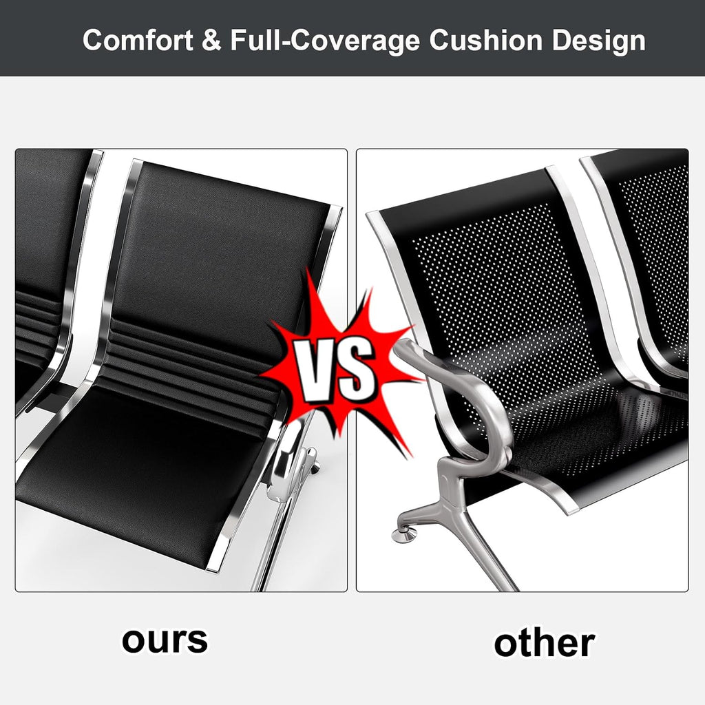 Kinsuite 2-Seat Waiting Room Bench - All PU Leather Waiting Room Chairs with Arms & Non-Slip Foot Mats, Reception Chairs Guest Chair for Office Airport Bank Salon, Black