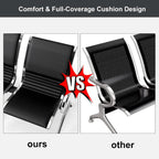 Kinsuite 2-Seat Waiting Room Bench - All PU Leather Waiting Room Chairs with Arms & Non-Slip Foot Mats, Reception Chairs Guest Chair for Office Airport Bank Salon, Black