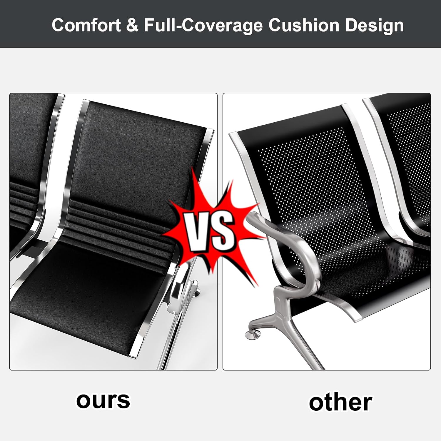 Kinsuite 2-Seat Waiting Room Bench - All PU Leather Waiting Room Chairs with Arms & Non-Slip Foot Mats, Reception Chairs Guest Chair for Office Airport Bank Salon, Black