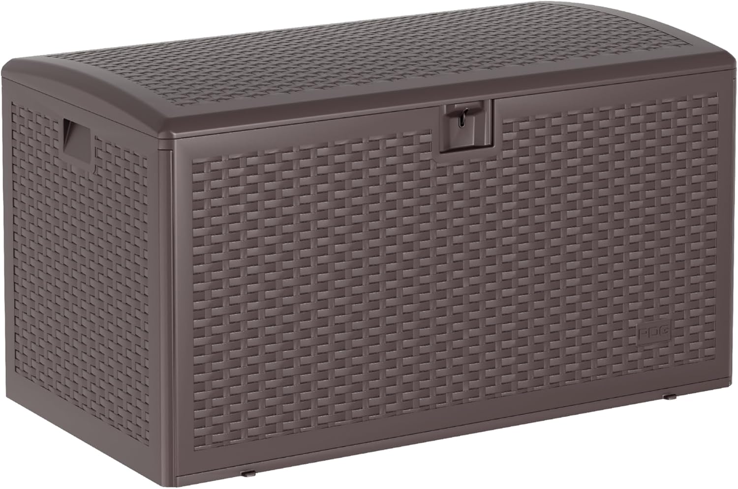 Takywep 99 Gallon Resin Wicker Outdoor Storage Deck Box, Waterproof UV Resistant Patio Storage Bench with Lockable Lid, Easy Assemble Outside Pool Garden Container in Brown Black Whiteer Style