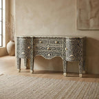 Starlight Canyon Home Boho Buffet Cabinet with 4 Drawers, Eclectic Wood Sideboard with Bone Inlay Detail in Black for Dining Room