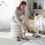White Round Ottoman with Storage Upholstered Sherpa Foot Stool Ottoman Small Boucle Foot Rest Pouf for Living Room/Entryway, Set of 2