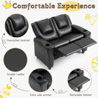AVAWING Kids Recliner Chair, Double PU Leather Kids Loveseat w/Cup Holder, Lounge Sofa Chair w/Adjustable Footrest & Headrest for Boys Girls 3+ Age Group, Black