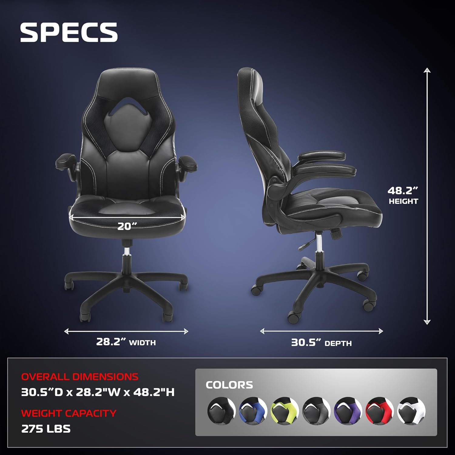 RESPAWN 3085 Ergonomic Gaming Chair for Adults, High Back Office Chair with Headrest and Flip Up Arms, Leather Racing Style Gaming Seat with Lumbar Support, Video Game Computer Desk Seat - Black