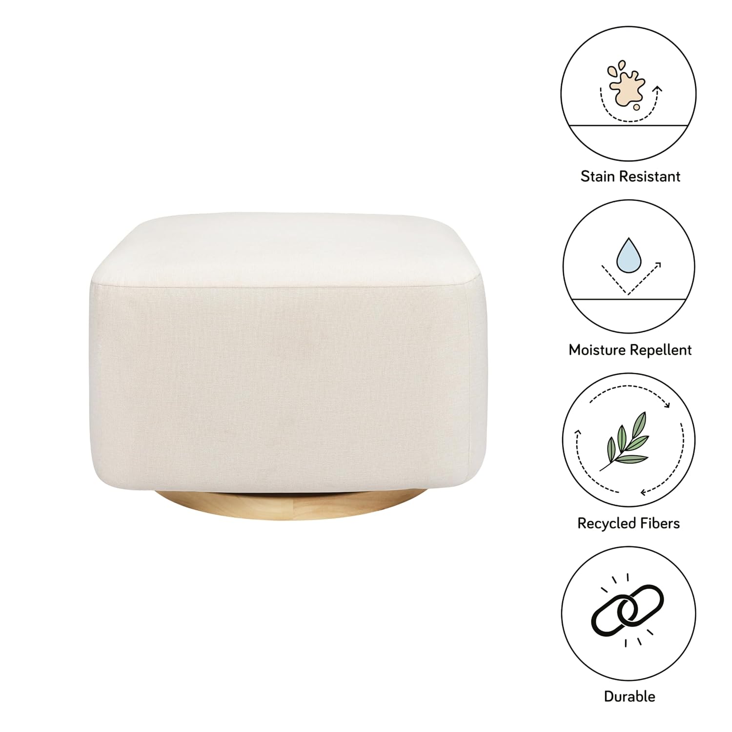 Babyletto Kiwi Gliding Ottoman in Performance Cream Eco-Weave with Light Wood Base, Water Repellent & Stain Resistant, Greenguard Gold and CertiPUR-US Certified
